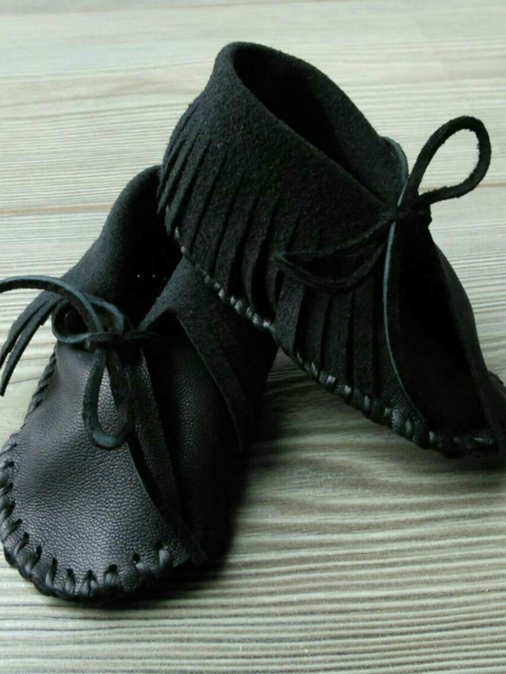 Handmade Black Leather Moccasin Booties